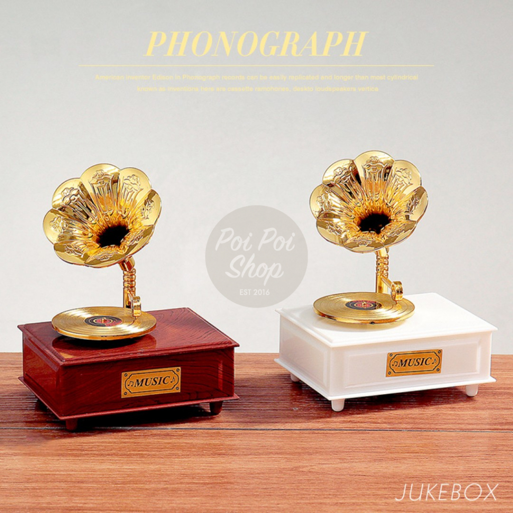 Kotak Musik Love Phonograph Flat Premium Gramophone Laci Retro Kado Unik Antik Nostalgia Music Box