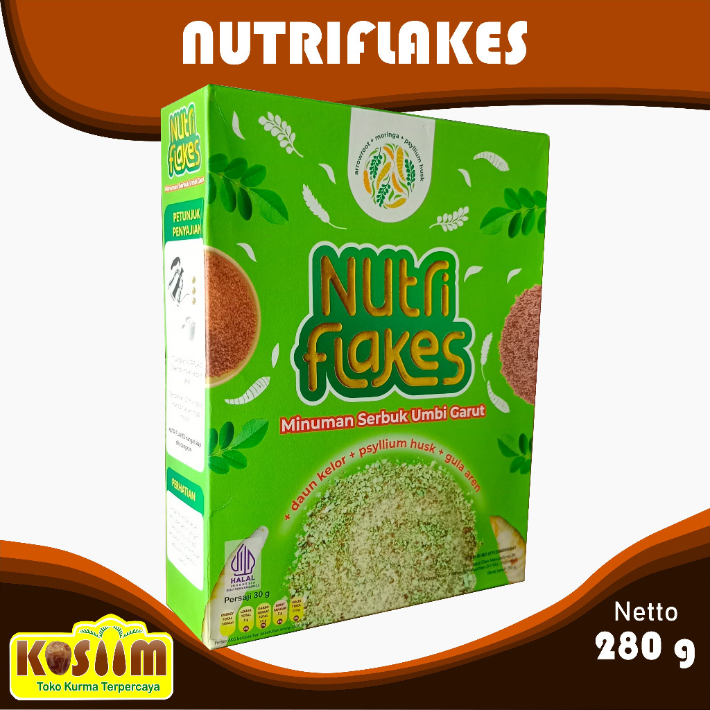 

NUTRIFLAKES Minuman Serbuk Umbi Garut ,daun kelor, GULA AREN & psyllium husk