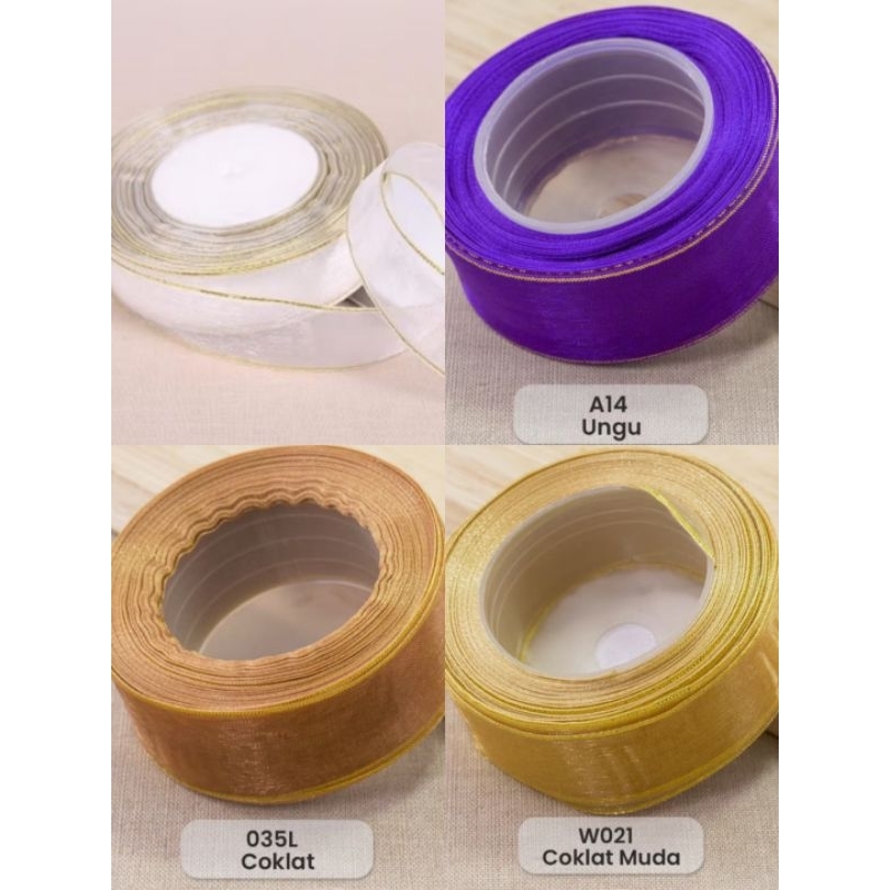 

Pita Organdi List Emas 1/2 inch inci (1.25cm) Harga Per Roll Panjang 20Yard