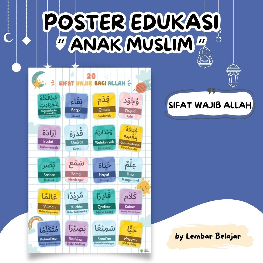 Lembar Belajar Poster Edukasi Sifat Wajib Allah - Poster Belajar Anak Muslim