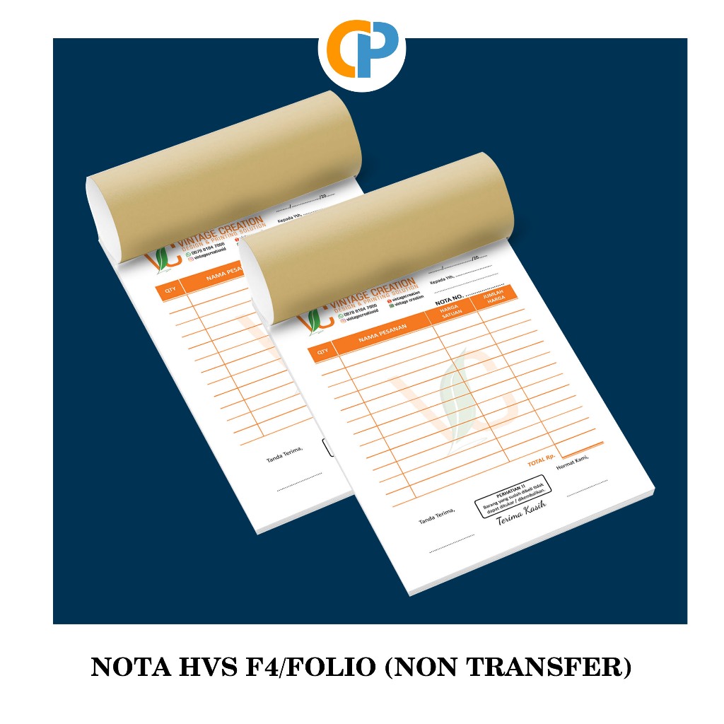 

CETAK NOTA KWITANSI CUSTOM MURAH BAHAN HVS 1PLY (NON TRANSFER)