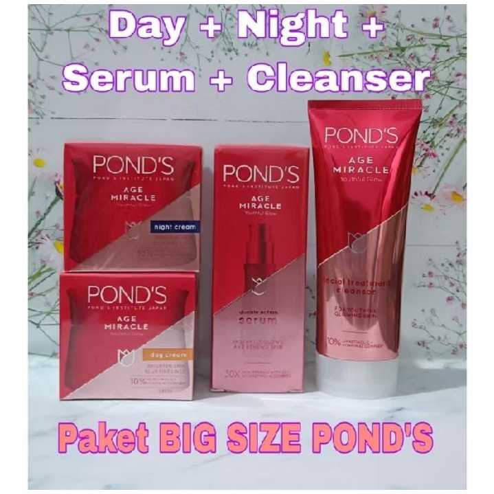 Paket Lengkap Besar PONDS Age Miracle Youthful Glow Retinol Day Cream 50gr + Night Cream 50gr + Faci