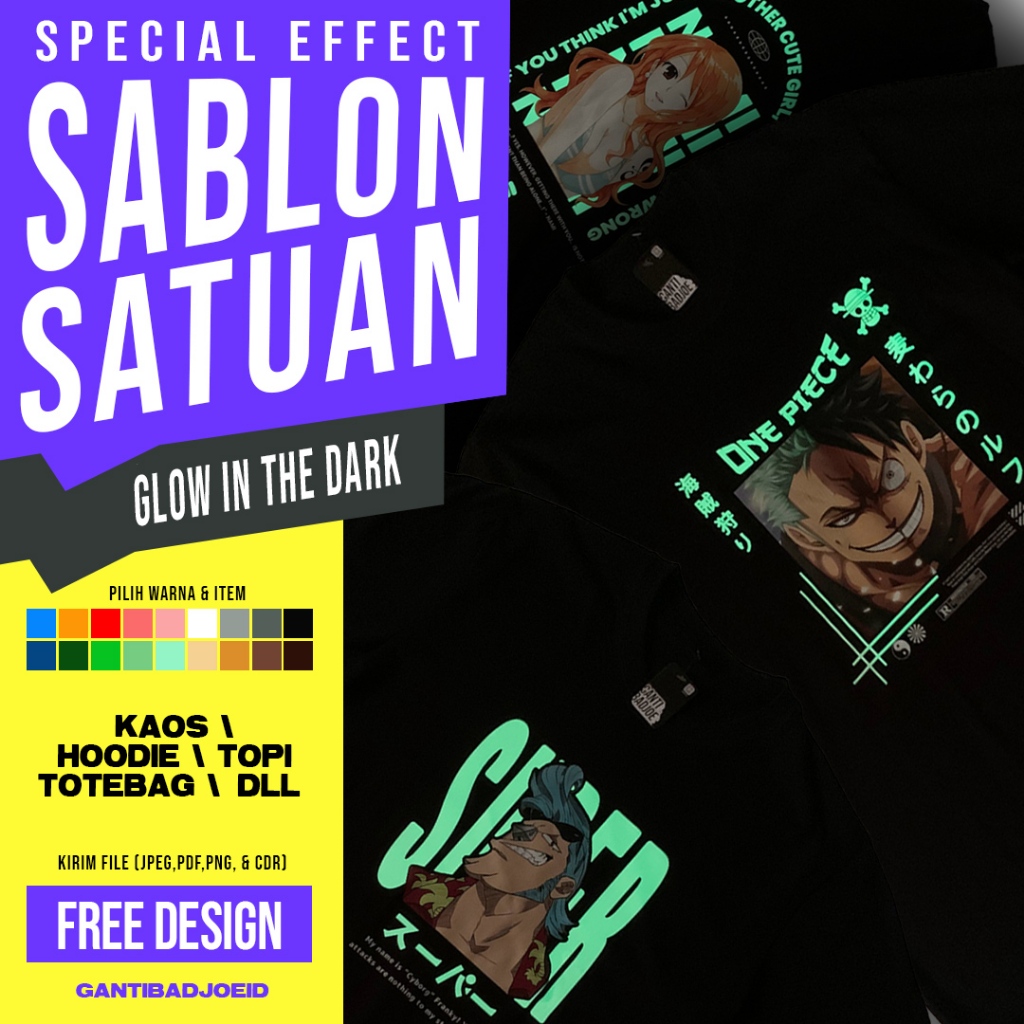 

GANTIBADJOE Cetak Custom Desain Sablon GLOW IN THE DARK Ukuran A5/A4/A3