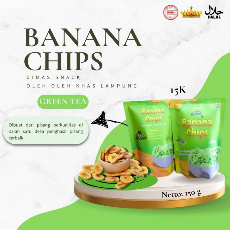 

Dimas Snack - Banana Chips Greentea - Keripik Pisang Rasa Greentea