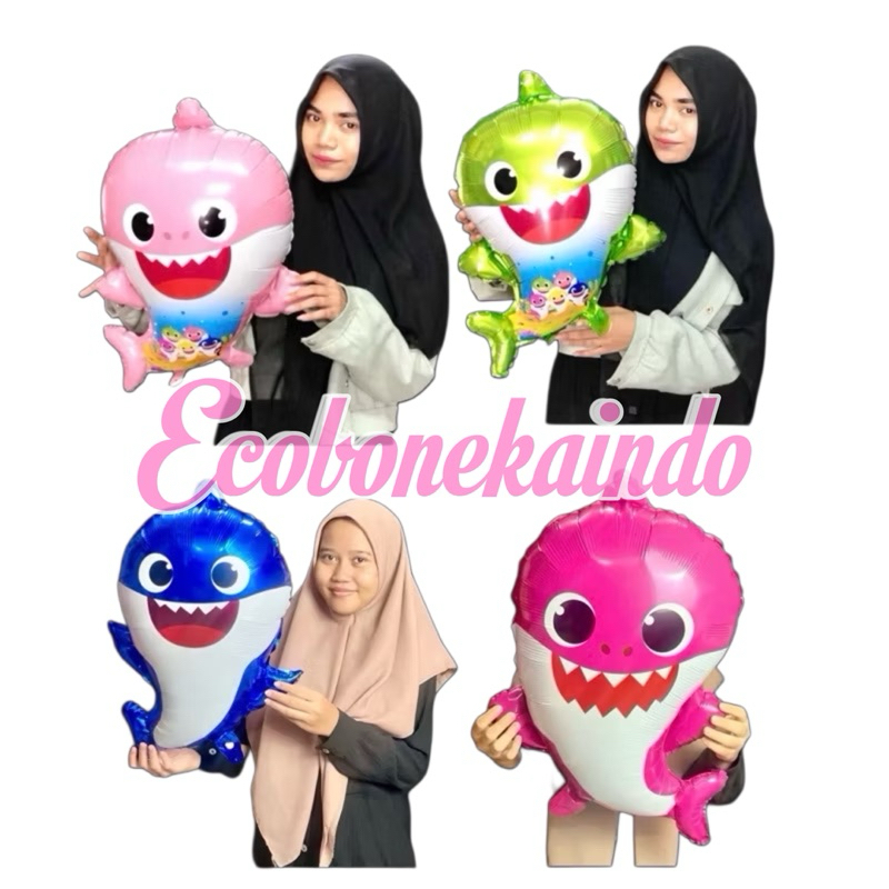 Balon Foil ulang tahun baby shark ikan hiu lucu Karakter ikan ikanan paus hius baby shark ecobonekai