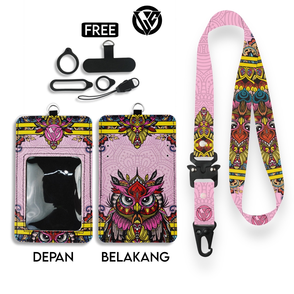 

LC.ID Lanyard Id Card Holder Leather Printing UV Tali Lanyard Holder Kulit Printing - Owl Series V5