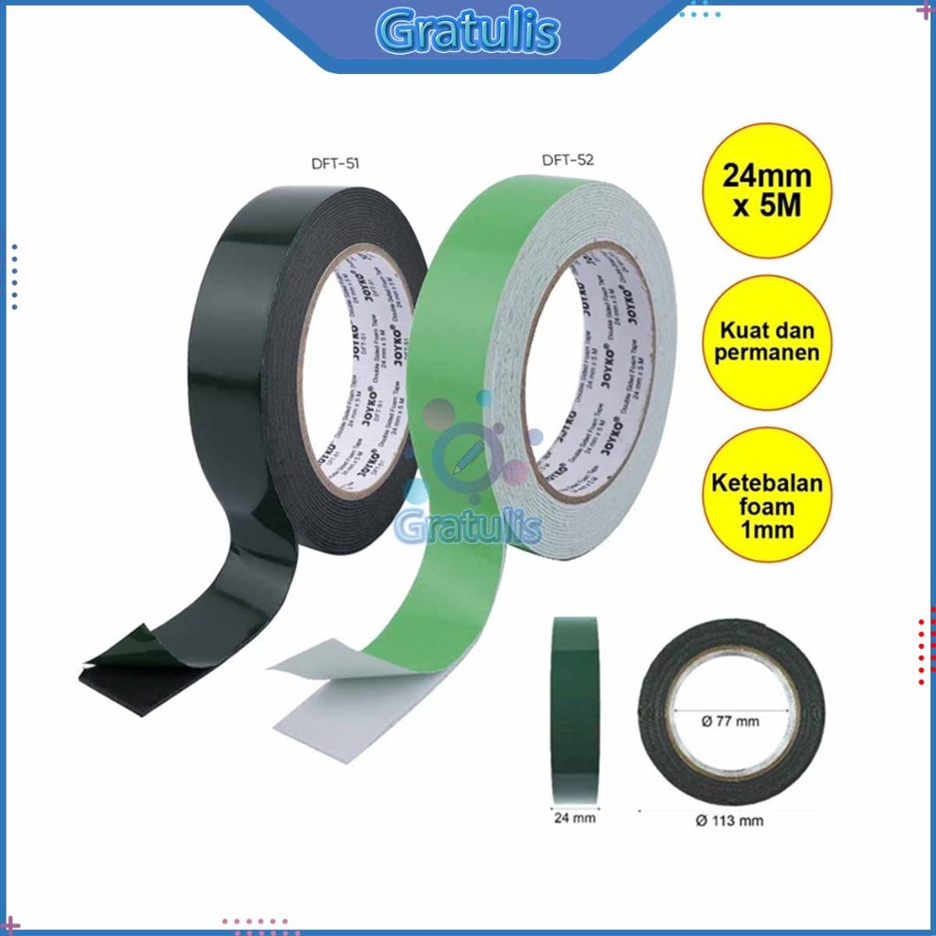 Double Sided Foam Tape joyko 24 MM x 5 M [DFT-51/DFT-52] / Perekat Pita Busa Dua Sisi / Double Tape 