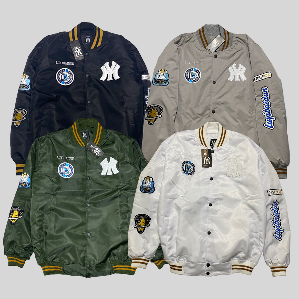 Jaket Varsity Baseball Pria Wanita Warna Putih Bahan Taslan Full Bordir Original