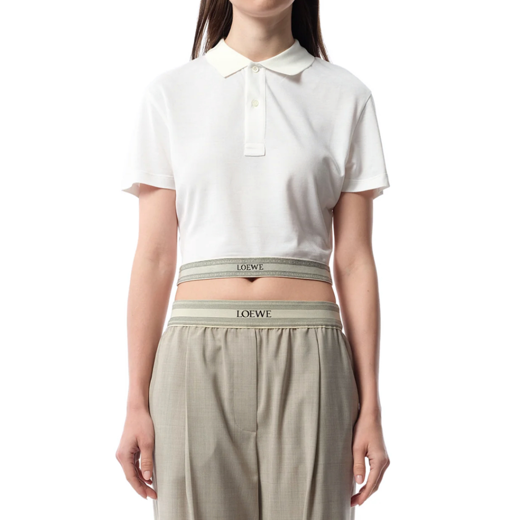 LOEWE Logo print elasticated waistband cropped polo shirt