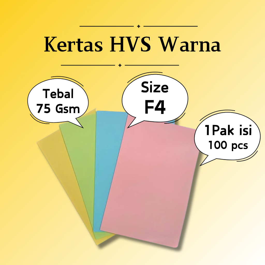 

100 Lembar - Kertas HVS Warna A4 F4 A5 A6 21 x 30cm isi 100 lbr 70 gsm