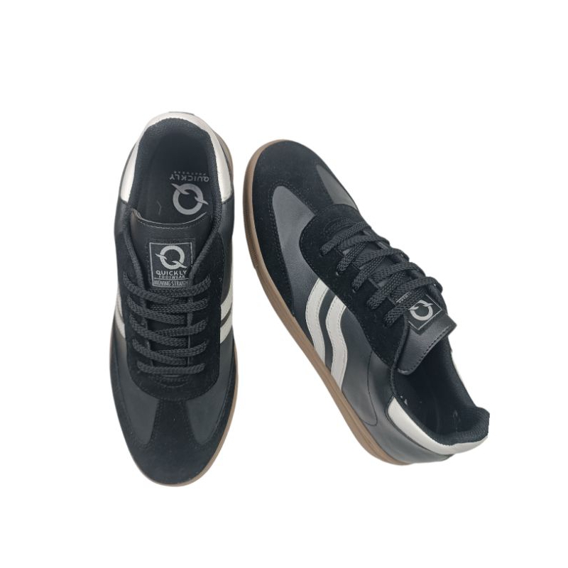 Terbaru Quickly Hummel Series -Black Gum, Sepatu Sneakers Casual Pria Material Leather/Sintetis