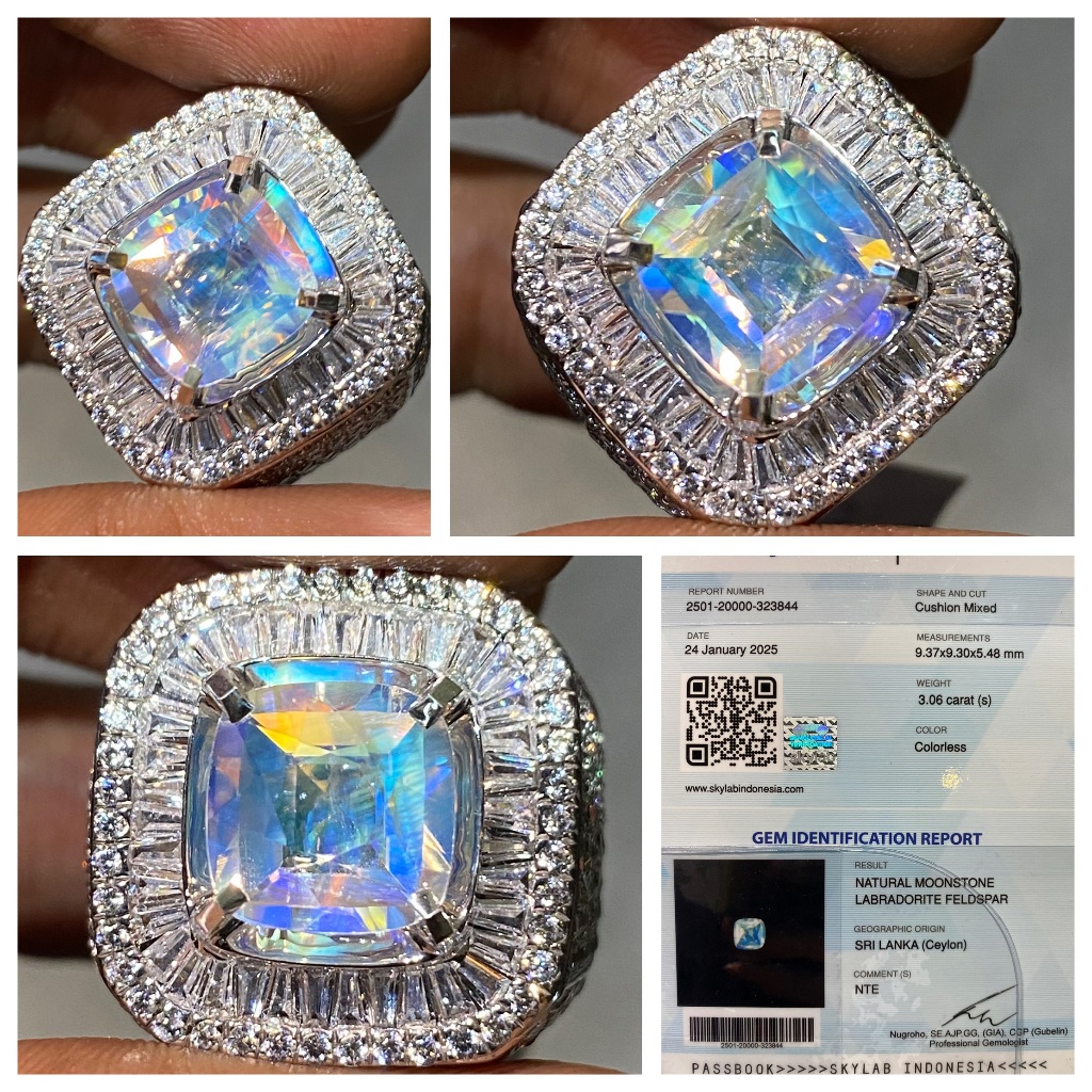 Natural 3.06ct rainbow moonstone top quality srilanka ceylon