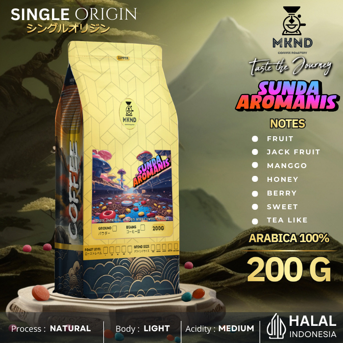 

MKND COFFEE ROASTERY - Kopi Arabika Sunda Aromanis Natural 200gr Specialty Singgel Origin | Medium Roast | Manual Brew | Premium Coffee Grade 1