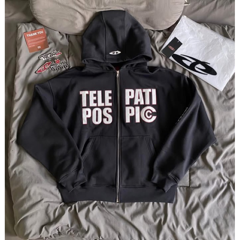 ZIP BOXY HOODIE TELEPATI X POSPIC CONNECTION DARK GREY