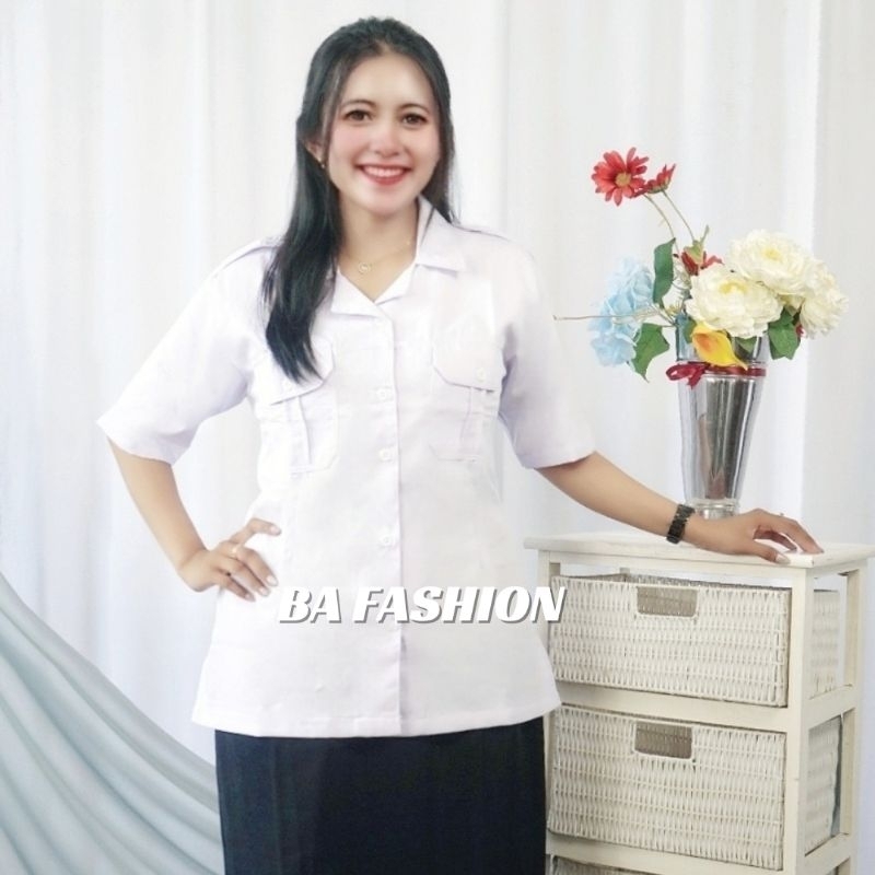 Baju putih pns asn pppk dinas seragam putih krah hitam Seragam PPPK PDH Outdoor / Lapangan / PDL len