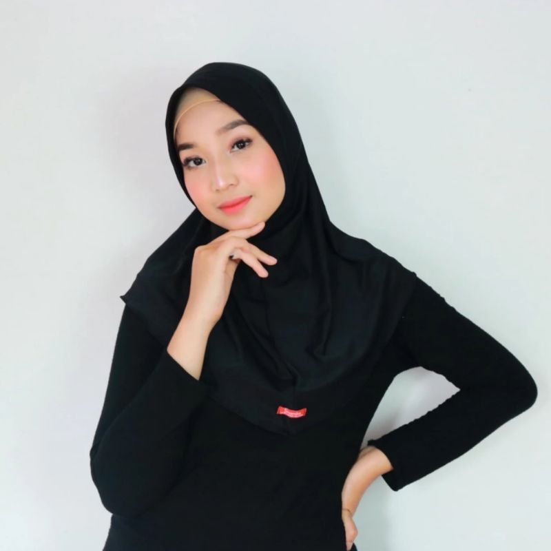 [ HITAM ] Jilbab Instan Hijab Instan Hijab Sport Pet Tebal I Fuji Hijab Bergo Hamidah