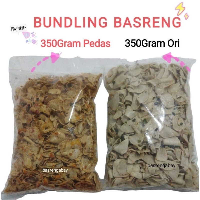 

Keripik Basreng Tipis Paket Bundling Isi Produk 350gram Pedas dan Ori Daun Jeruk