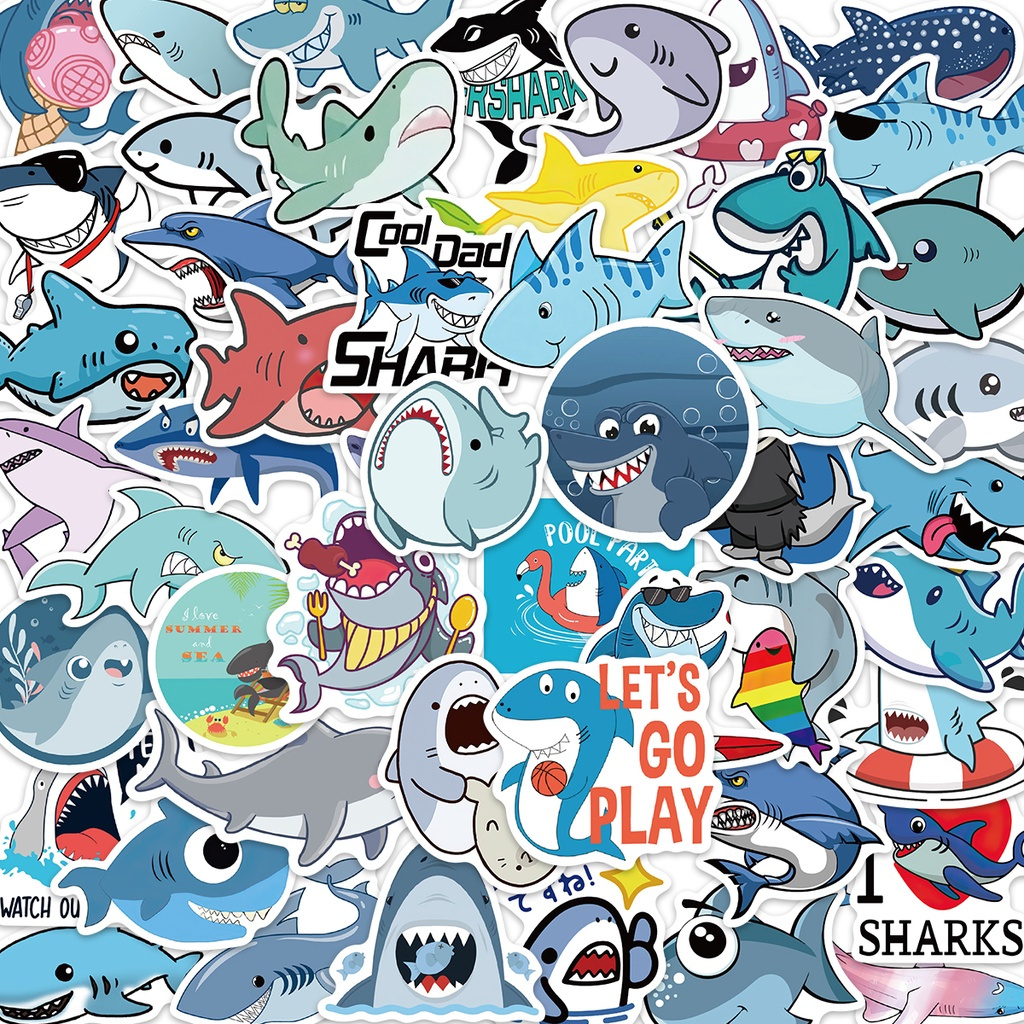 

Stiker Ikan Hiu chibi Sticker WaterProof Premium isi 18 pcs