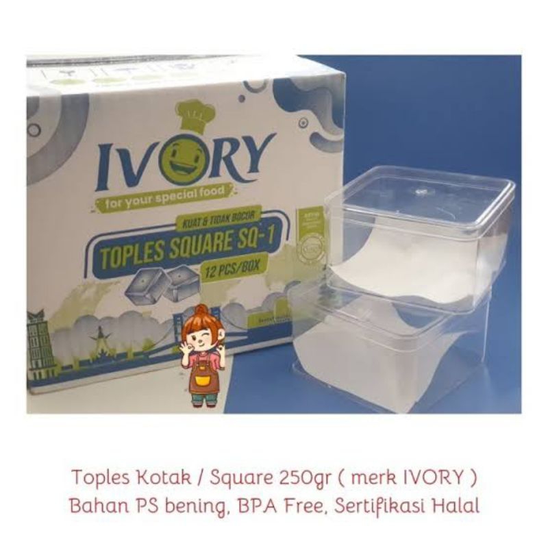 IVORY Toples Kotak/Square 250gr, toples ivory1/2, toplesivory1/4