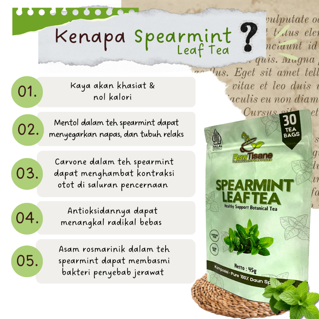 

RAW TISANE Spearmint Leaf Tea : Teh Celup Daun Spearmint All Varian Isi 30 Tea Bag