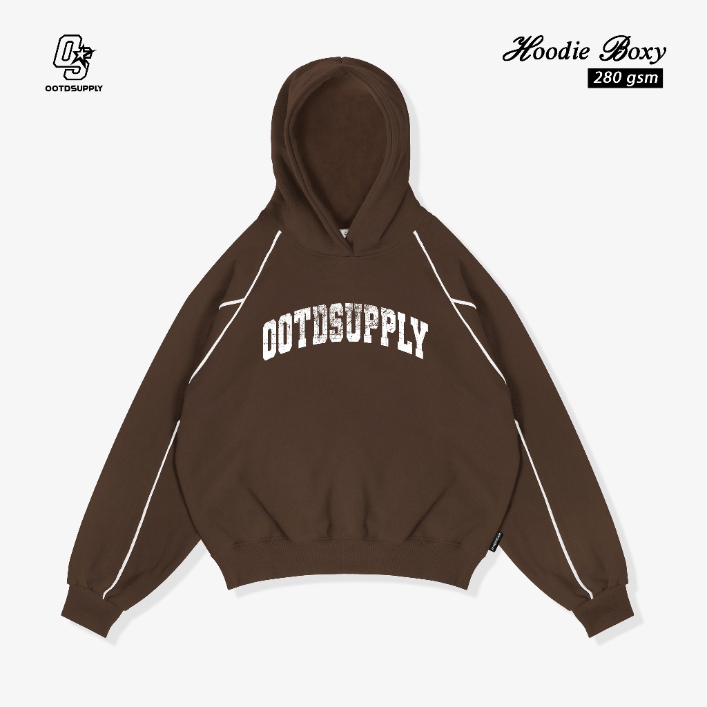 OOTDSUPPLY Hoodie Boxyfit List Iconic 23 Black & Dark Brown | Hoodie Boxy fit | HDBXV2003