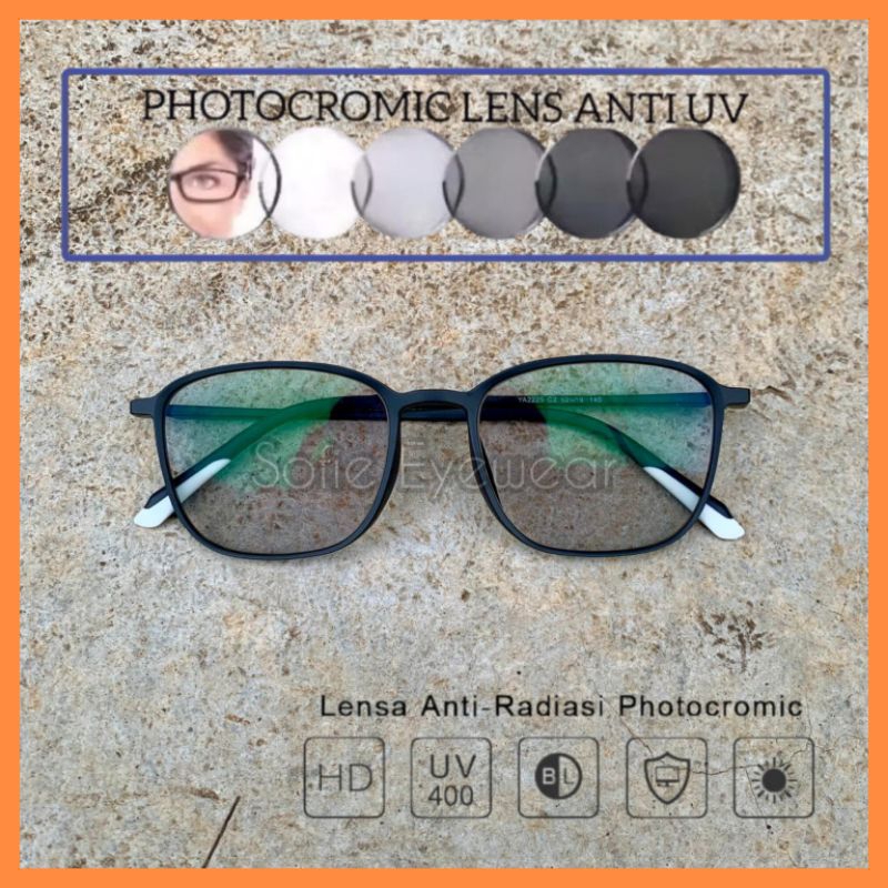 Kacamata Photocromic Pria | Kacamata Anti Radiasi Blueray | Kacamata Minus Plus Lensa Berubah Warna