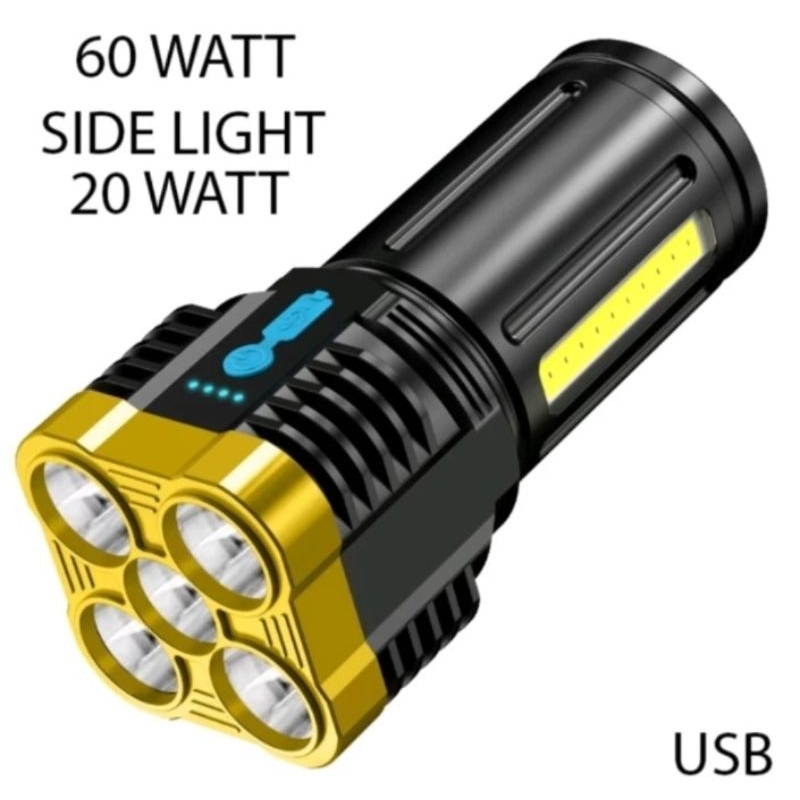 SENTER LED 5MATA 60W+20W / SENTER CHARGEABLE / SENTER CAS LED