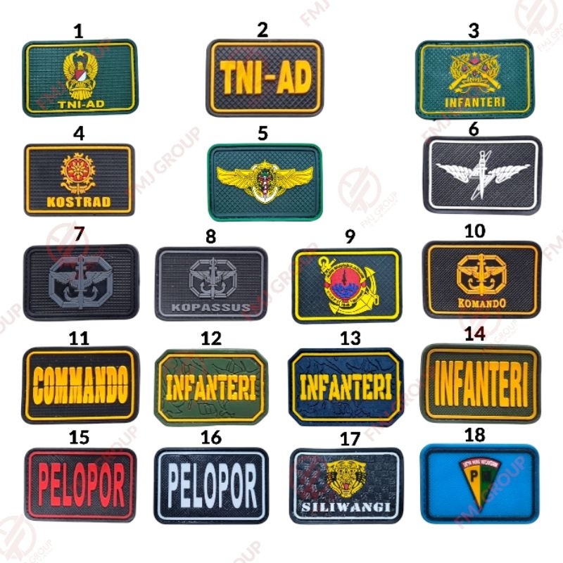 Emblem Patch Rubber TNI AD, INFANTERI, KOSTRAD, KOPASSUS, COMMANDO, PELOPOR Bet Logo TNI Kesehatan M