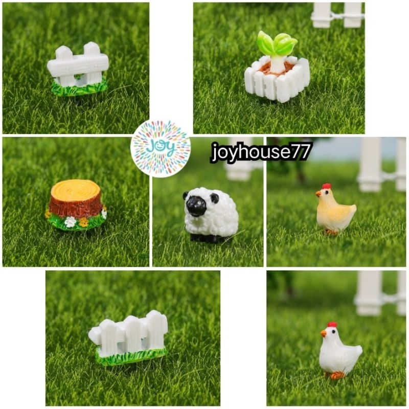 1pc Miniatur Ayam Domba Ternak Peternakan Pagar Tanaman Diorama Maket Terrarium DIY Prakarya Topper 