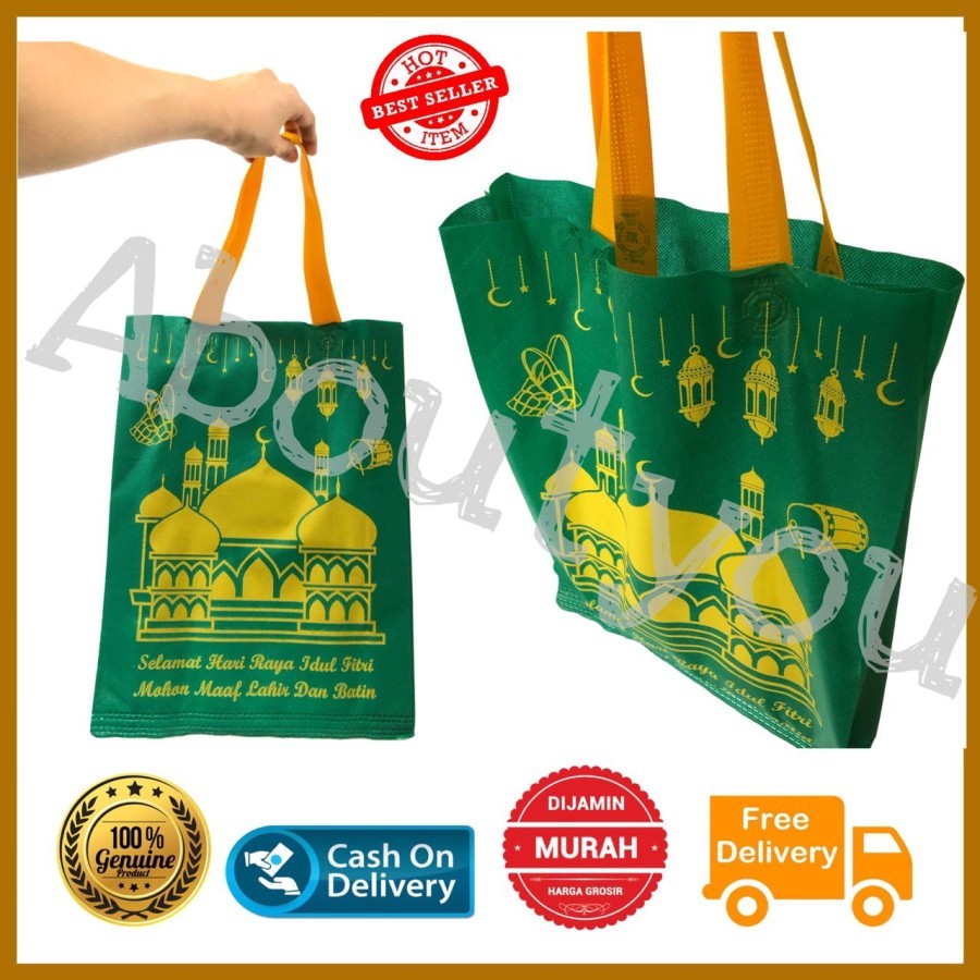 

GROSIR 12 Tas Tenteng LEBARAN Tas Kain Parcel Kantong Bingkisan Idul Fitri Spunbond Tanggung atau Besar - besar 12pc