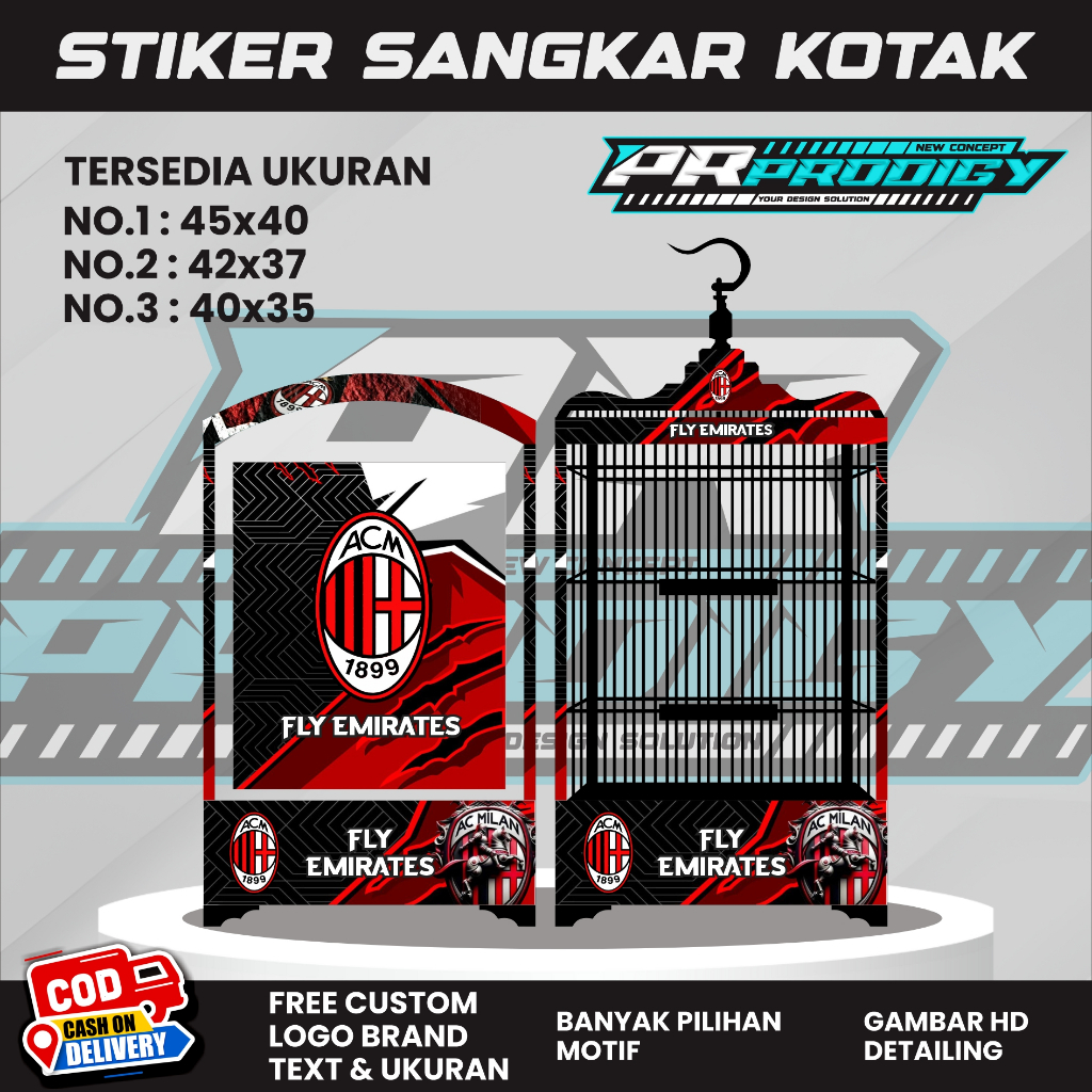 Stiker Decal Sangkar Burung / Sangkar Koper / Koper Ceper / Sangkar Kosan AC MILAN