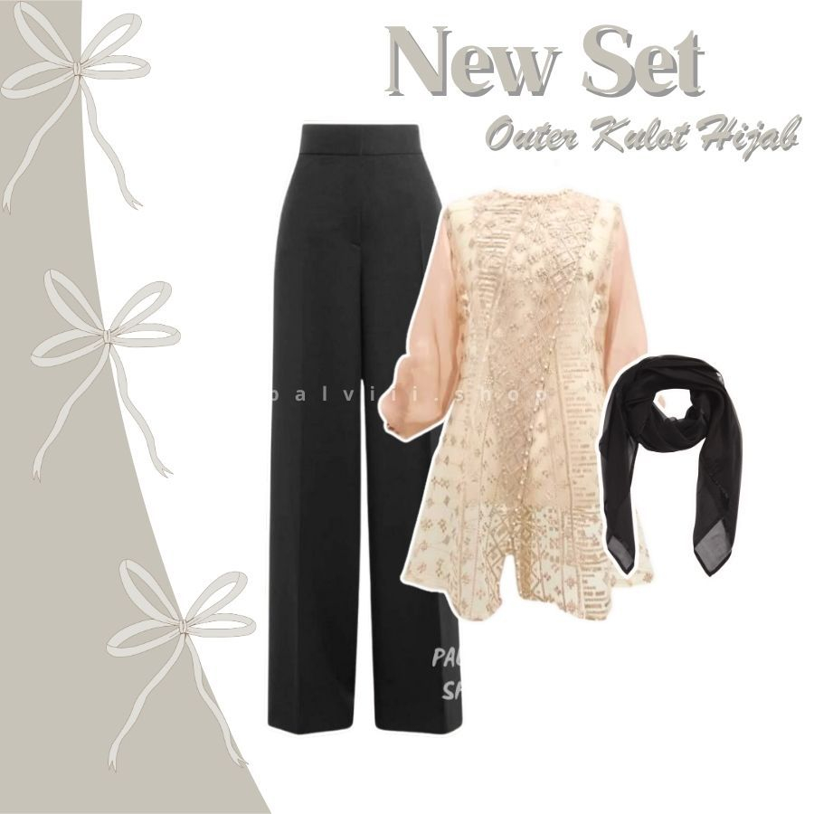 ✅NEW SET 3in 1 Tunik Brokat + Celana + Hijab OOTD Kebaya Kondangan Outer Brukat Lebaran Mewah Murah