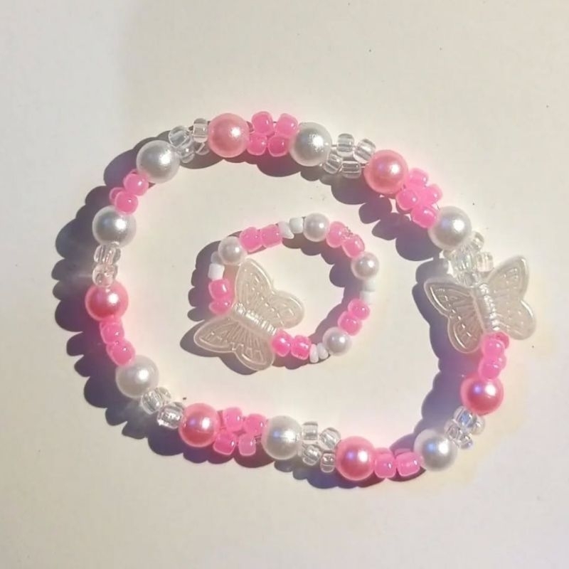 Pink butterfly ring & bracelet