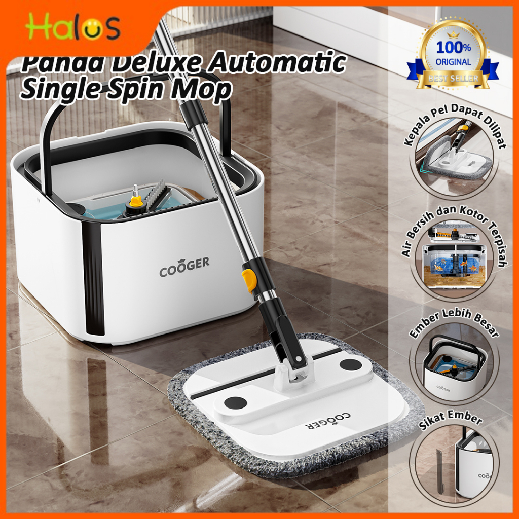 HALUS Pel Lipat Dual Clean Mop Spin Mop Plus Deluxe 2IN1 Dengan Ember Pemisah Air Bersih dan Kotor