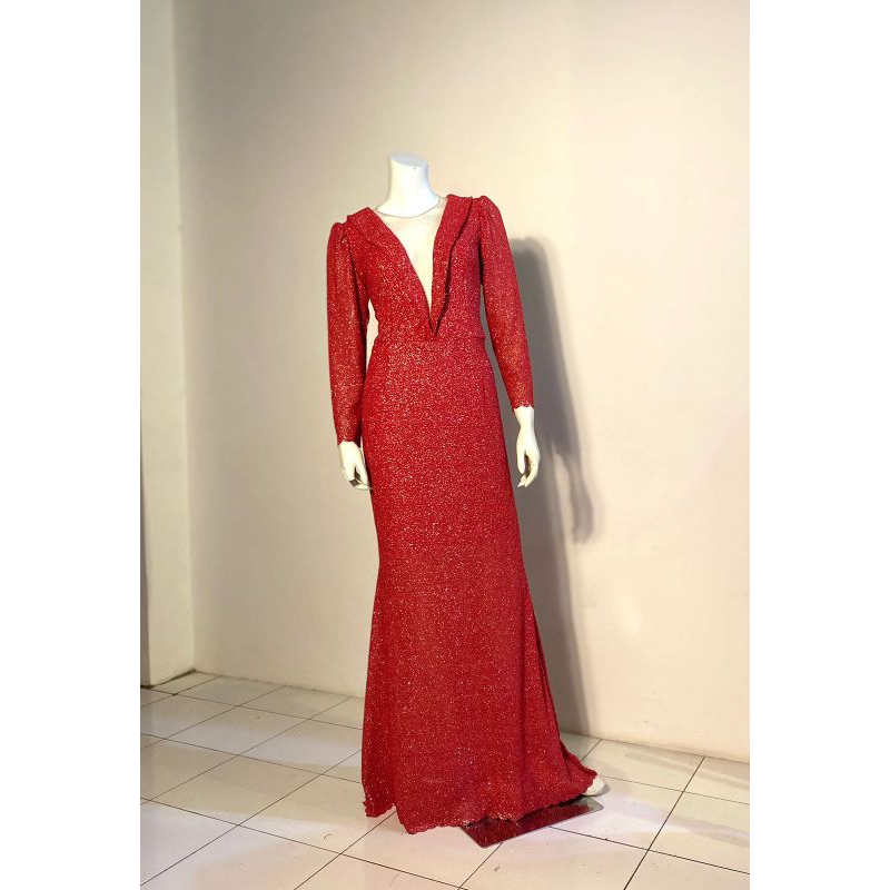 dress pesta elegan merah
