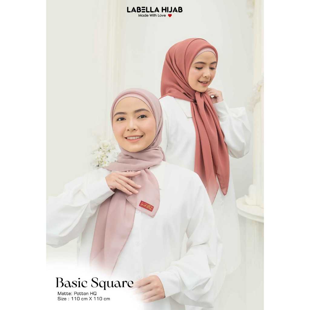 Hijab Basic Square Ori Labella / Segi Empat Basic / Segi Empat Bella Square  / Jahit Tepi Full / Hij