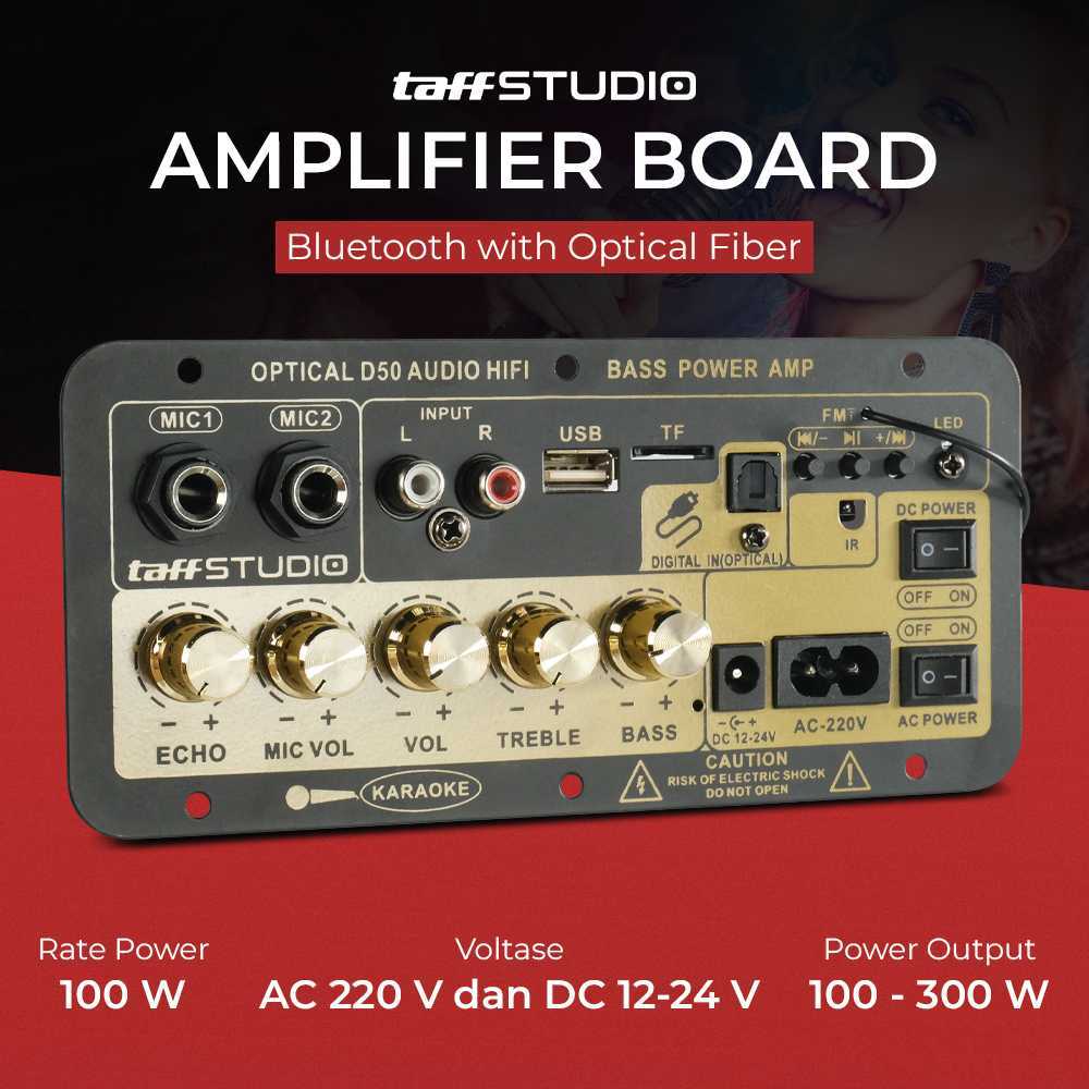 Taffstudio Papan Amplifier Bluetooth 12 Volt Mobil Audio Karaoke With Optical Fiber D50 Peralatan