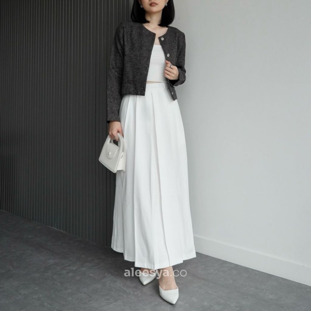 SAVVA SKIRT - Rok Midi Maxi Putih Korea Formal Wanita Kerja Flare Panjang Polos Terbaru