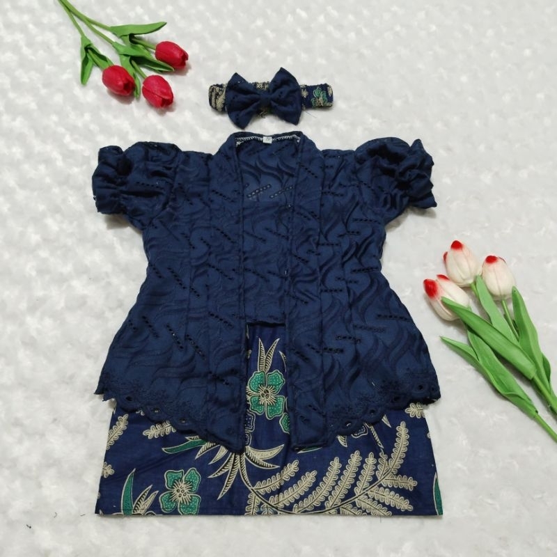 KEBAYA BAYI / KEBAYA ANAK / SETELAN KEBAYA KATUN BORDIR ANAK PEREMPUAN WARNA NAVY