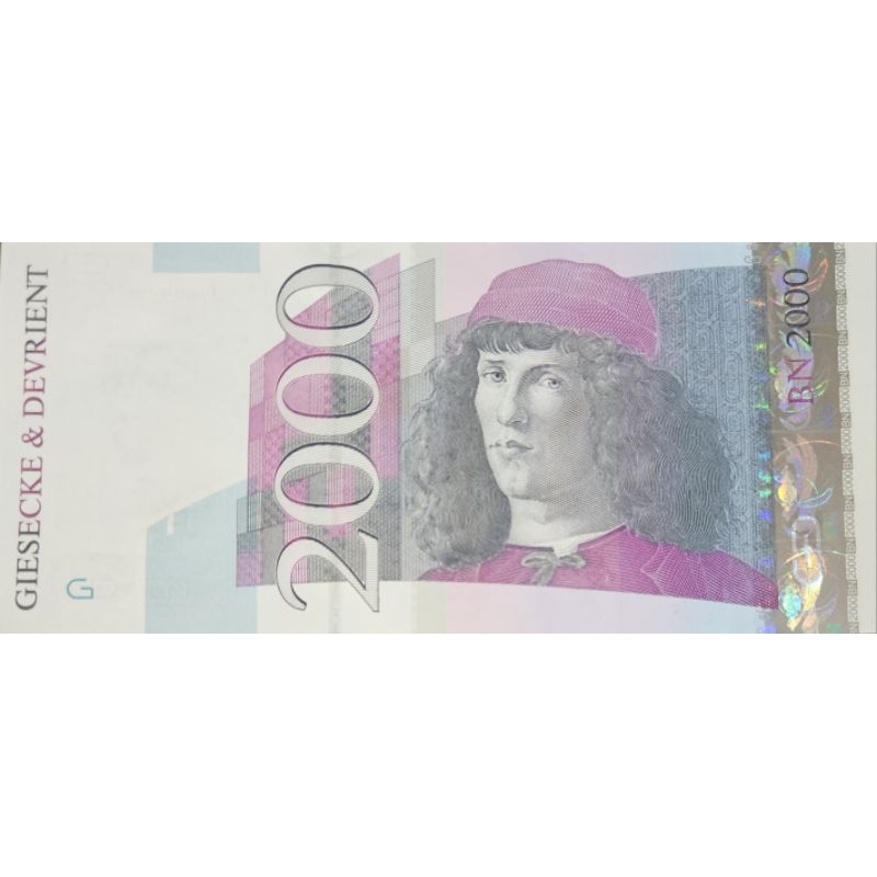 Uang Tesnote Asing Negara Jerman Germany Giesecke & Devrient 2000 Mark kondisi UNC GRESS MULUS Dijam