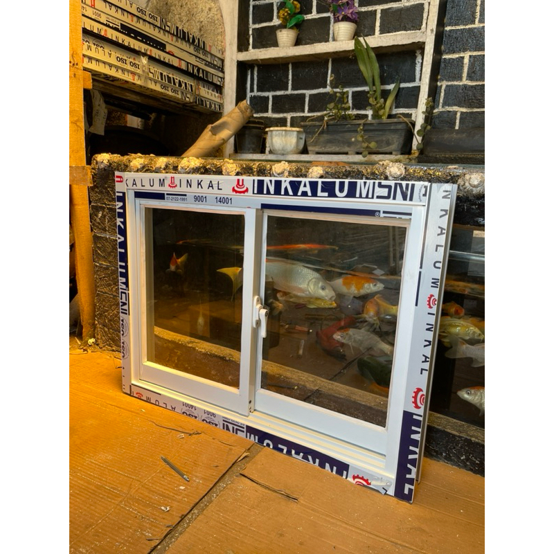 kusen aluminium jendela sliding kanan kiri T60 x L80 kaca 5mm free