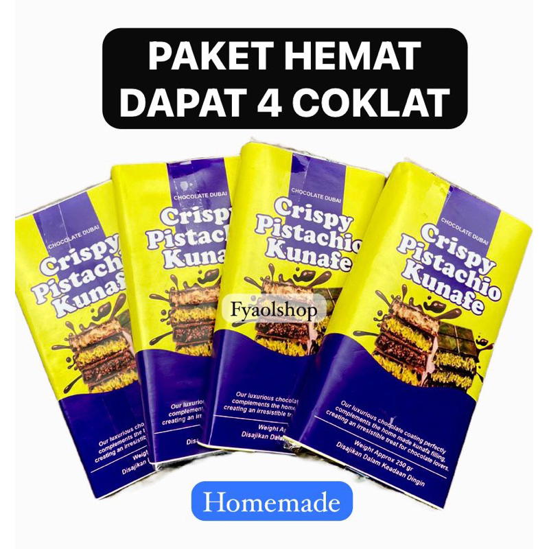

PAKET HEMAT DAPAT 4 COKLAT DUBAI KUNAFA PISTACHIO