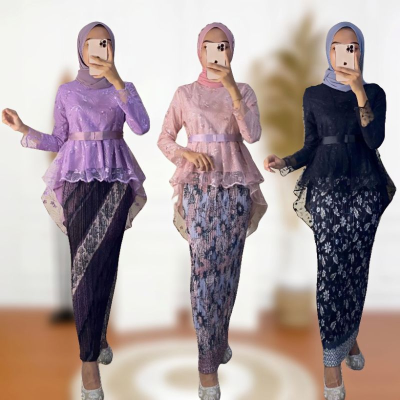 Set Kebaya Tile Aurora Pita Lengan Panjang / Kebaya Wisuda Modern / Atasan Kebaya Tille Kondangan Ke
