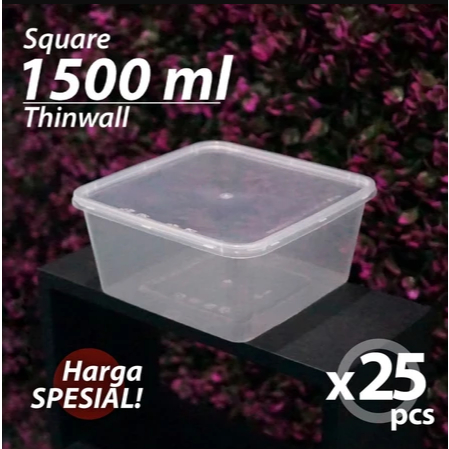Thinwall 1500ml SQ Kotak Makan Persegi Food Container Box Mika Nasi Kotak Makan Plastik