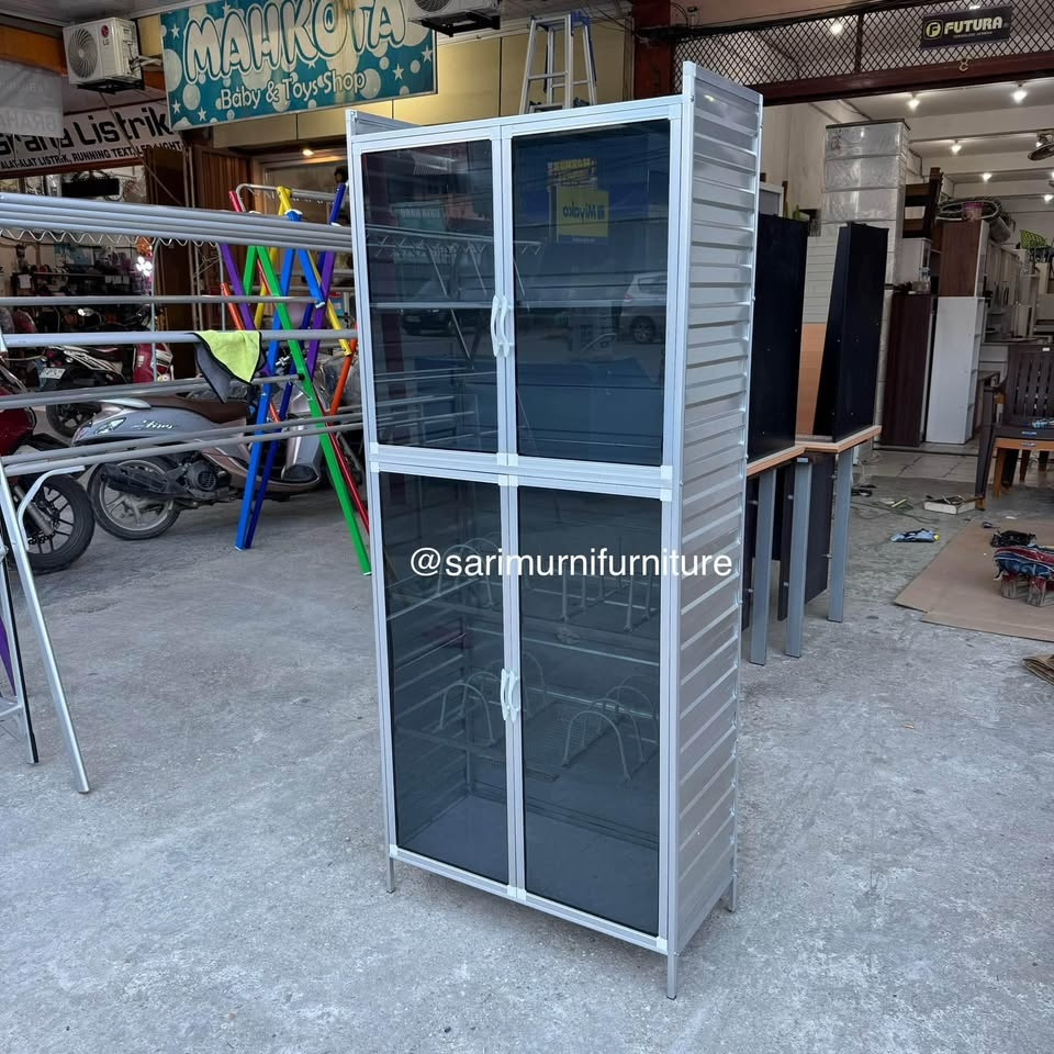 Lemari Piring Almunium/Rak Piring Minimalis Kaca Riben 69x33x162cm