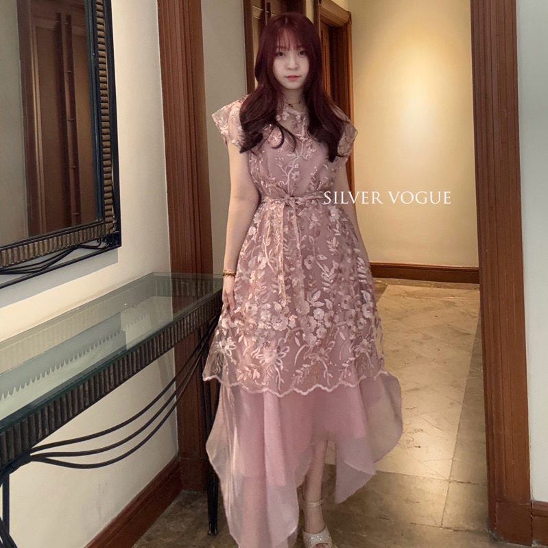 SV 5954 - Liona Organza Dress Silvervogue Gaun Lace + Organza Maxi Pakaian Wanita