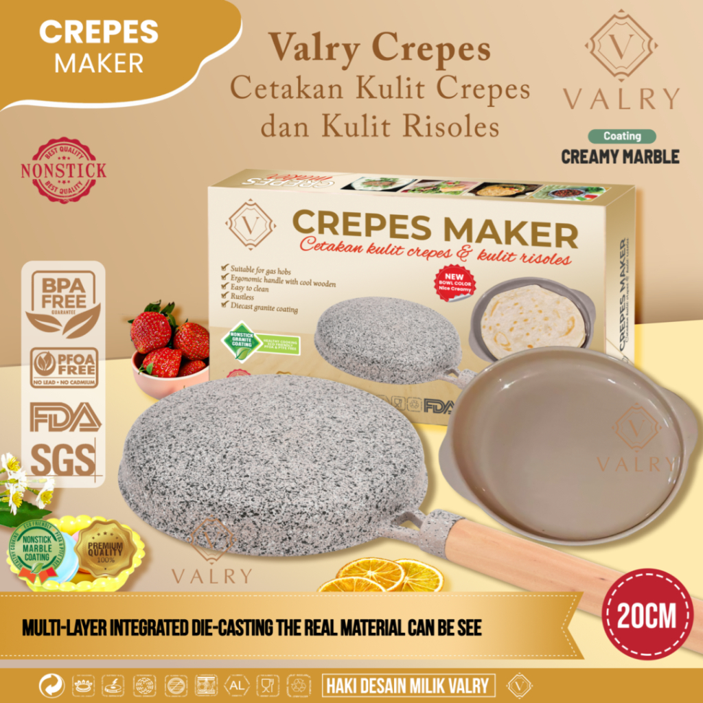 VALRY Crepe Maker Marble Include Wadah Adonan - Alat Pembuat Crepes Kulit Lumpia Risoles