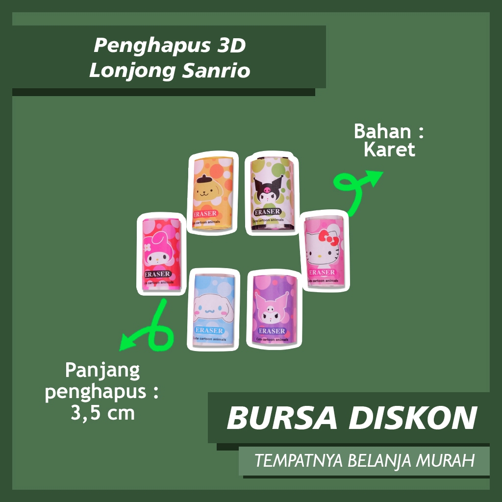 

Penghapus 3D Lonjong Sanrio ER-1242 Eraser Hapusan Pensil Setip Stip Kuromi My Melody Cinnamoroll