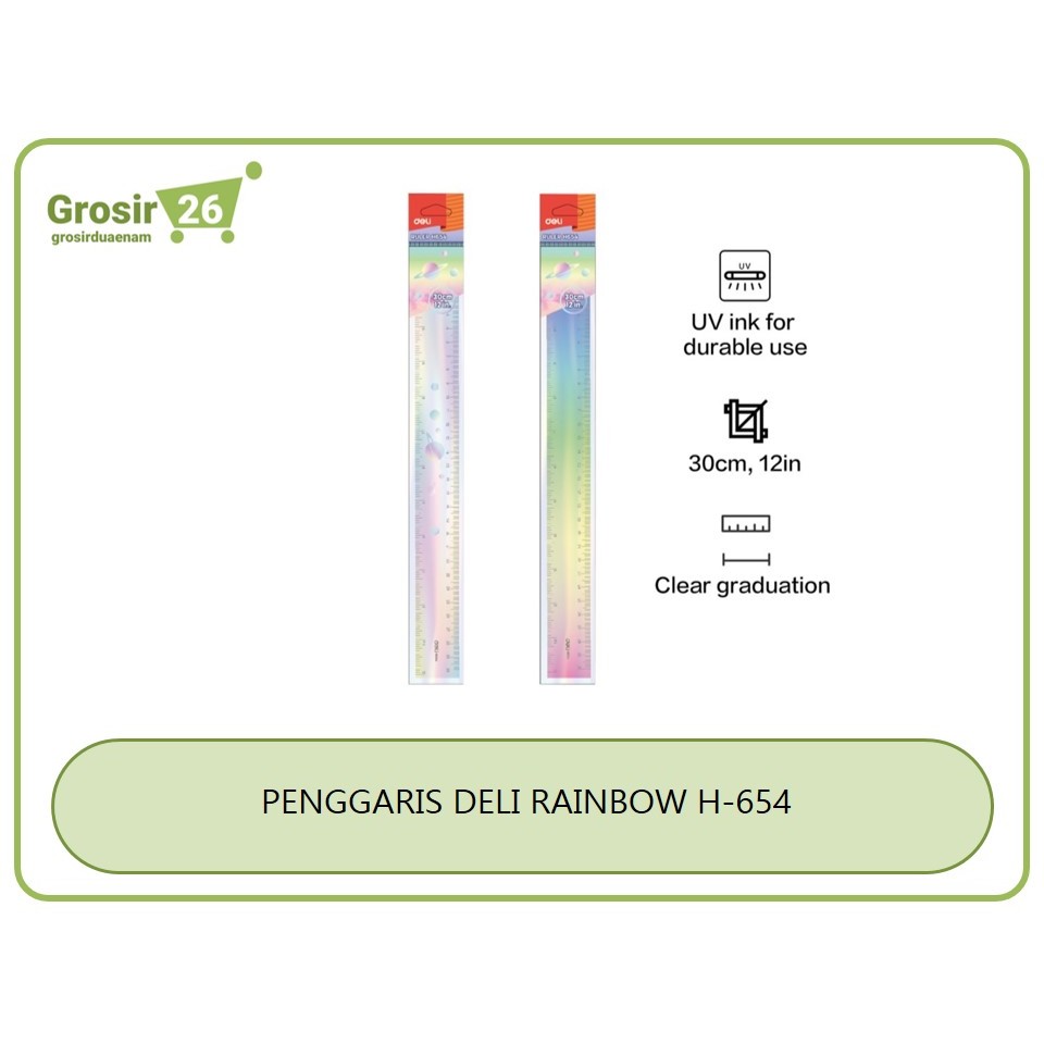 

(3 PCS) PENGGARIS ROL DELI H-654 RAINBOW & PLANET 30 CM WARNA GRADASI