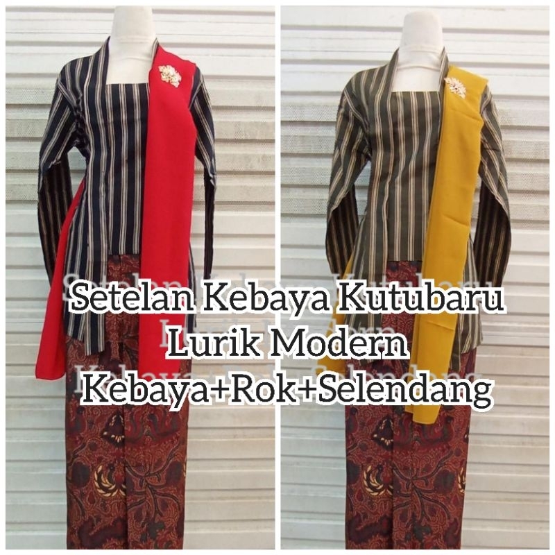 setelan kebaya kutubaru lurik||seragam kerja formal||kebaya wanita modern||realpict